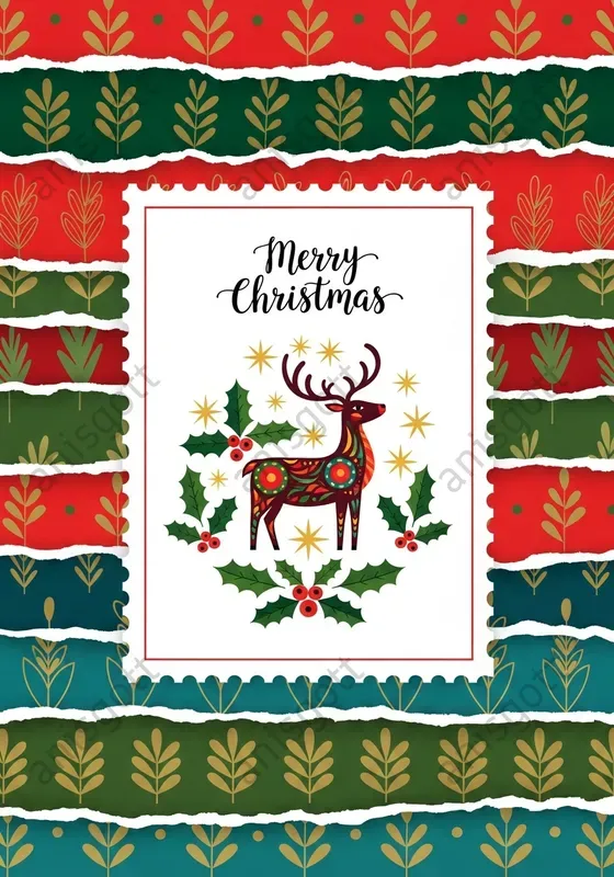 Folk Art Christmas Stamps Cards Clipart