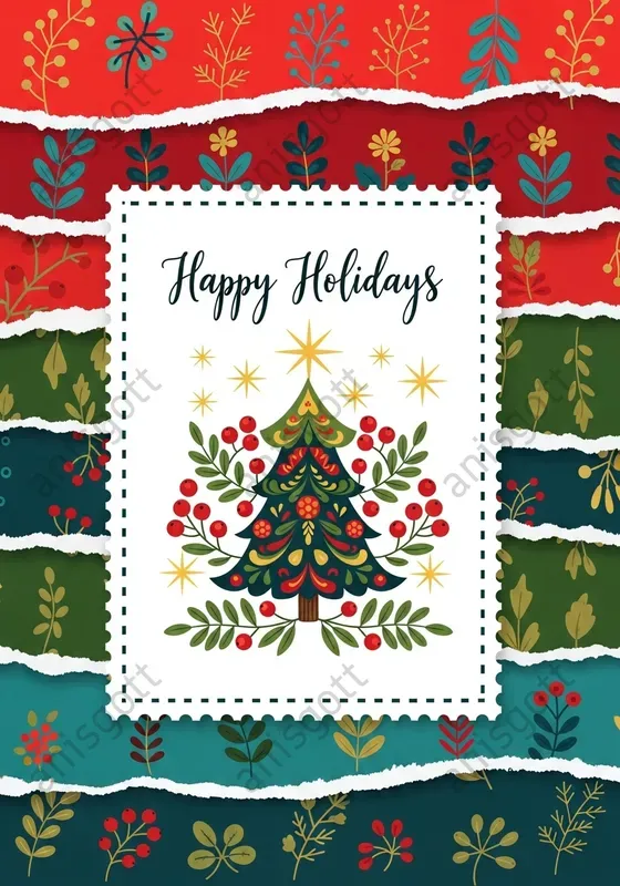 Folk Art Christmas Stamps Cards Clipart