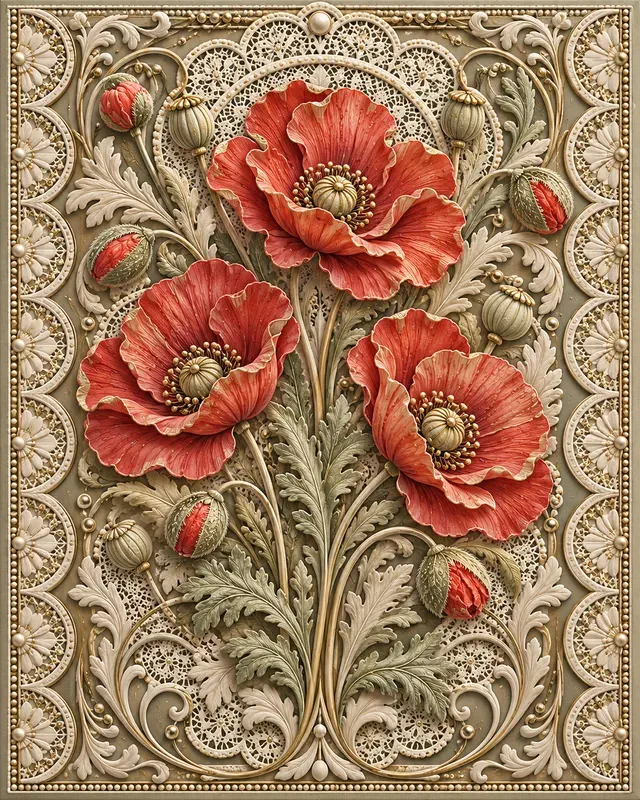 Lace Botanical Relief Panels