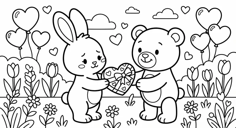 Valentine Animal Coloring Page Generator