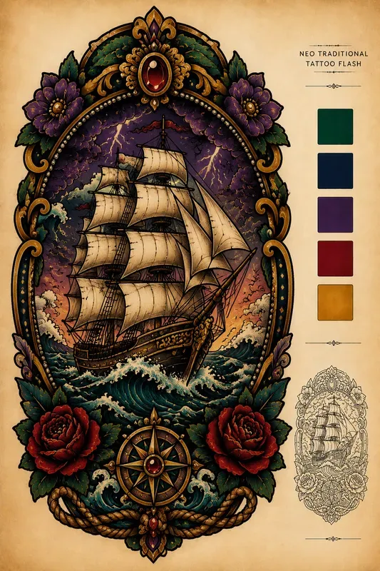Neo Traditional Tattoo Flashes