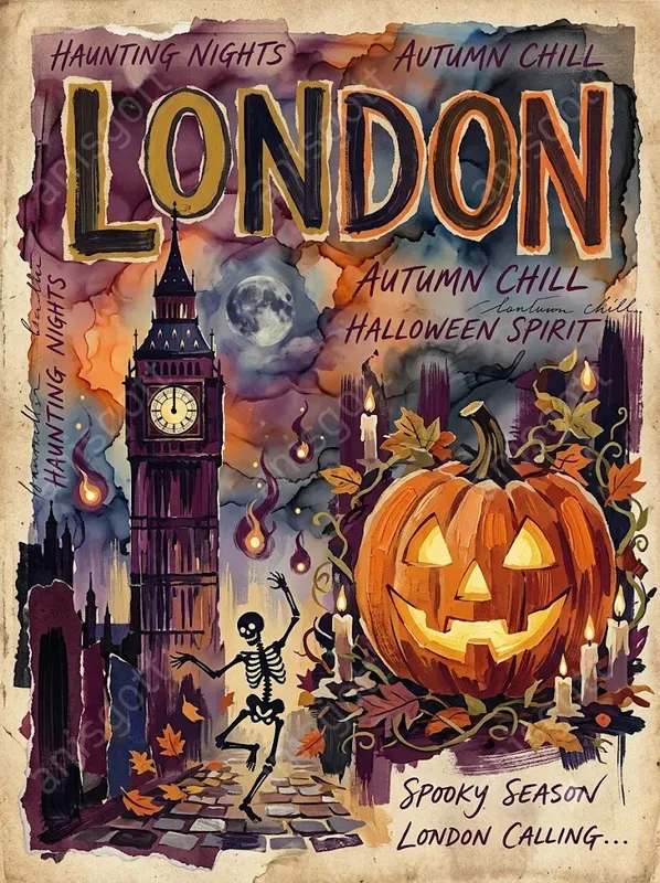 Halloween Collage Travel Poster Wall Art