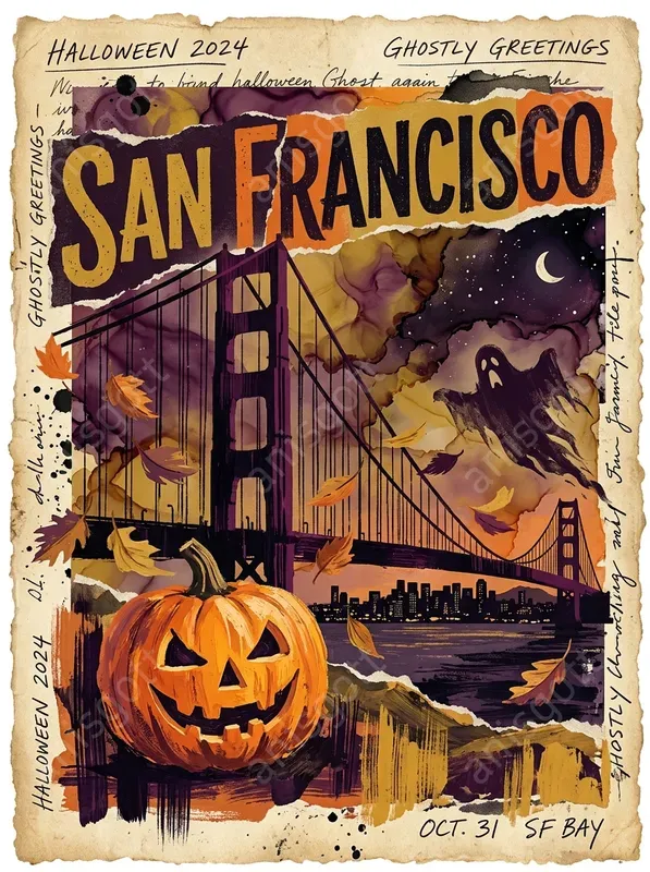 Halloween Collage Travel Poster Wall Art