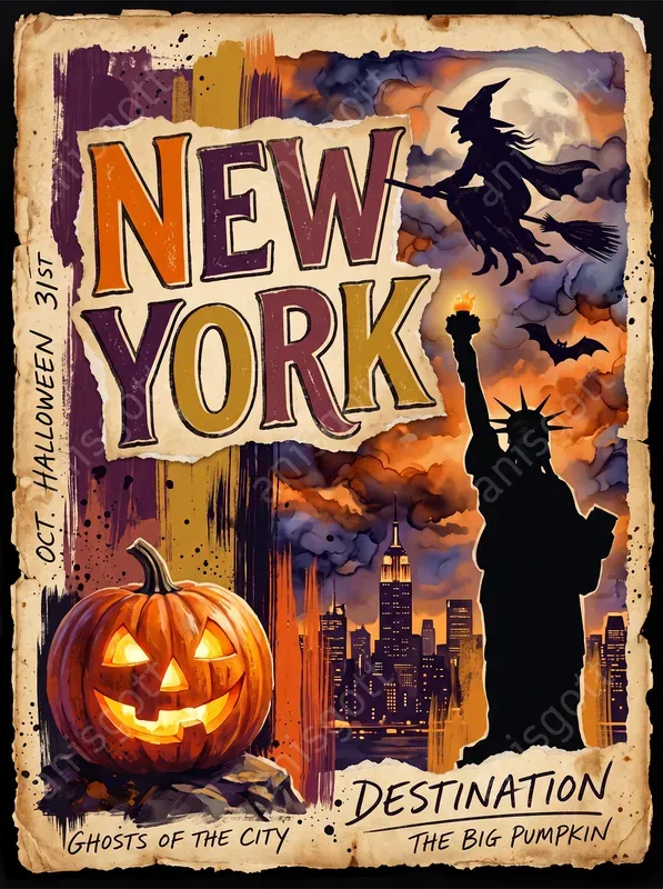 Halloween Collage Travel Poster Wall Art