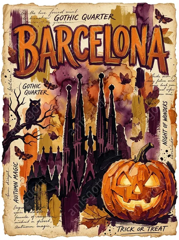 Halloween Collage Travel Poster Wall Art