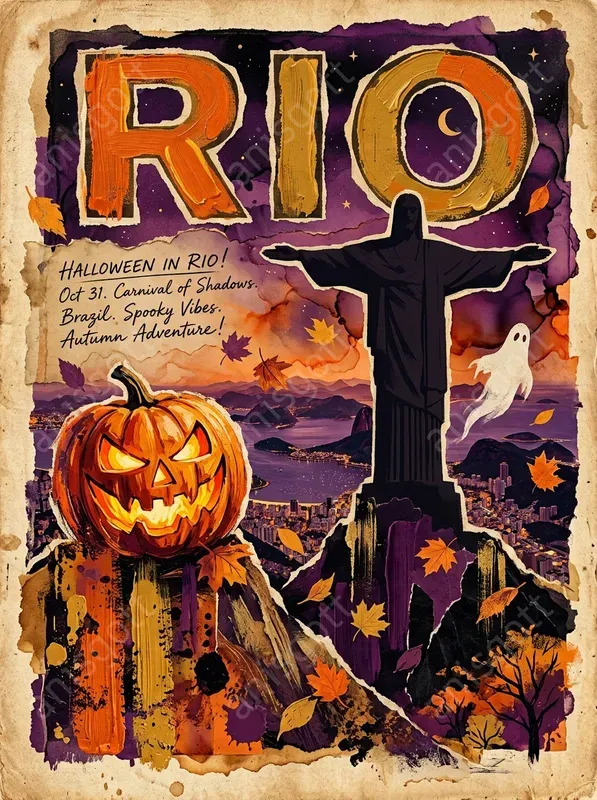 Halloween Collage Travel Poster Wall Art