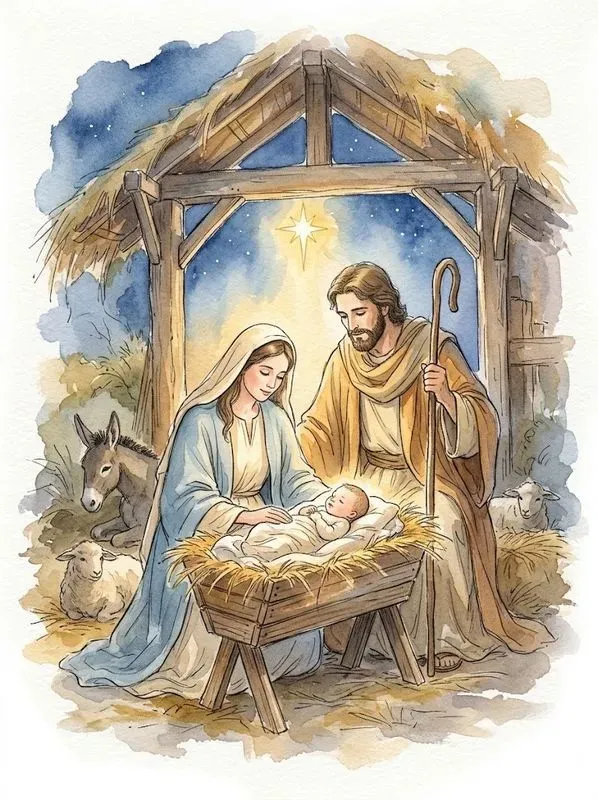 Watercolor Nativity Scene Art Prints