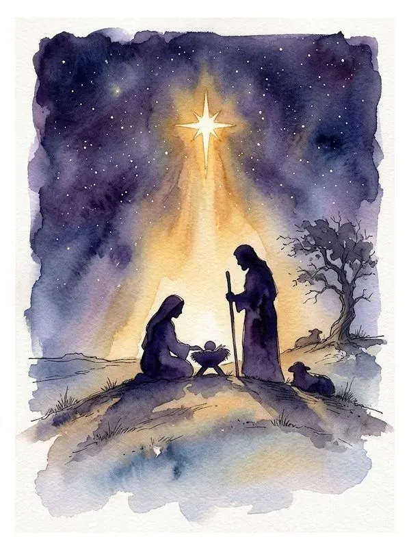 Watercolor Nativity Scene Art Prints