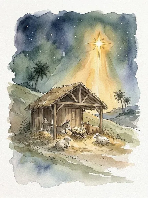 Watercolor Nativity Scene Art Prints