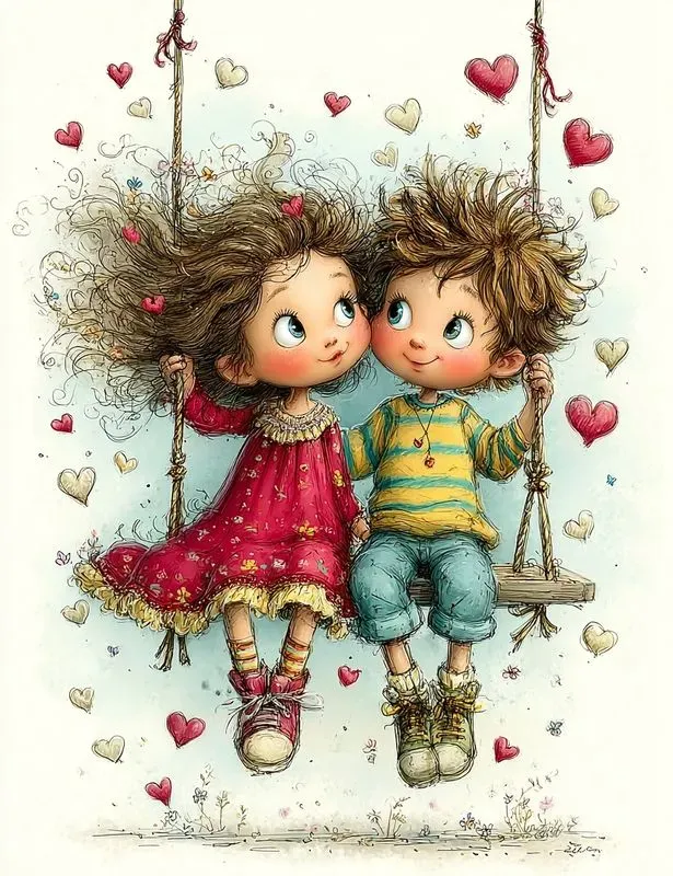 Whimsical Valentine Couple Clipart