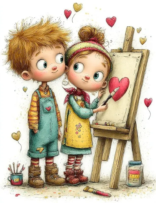 Whimsical Valentine Couple Clipart