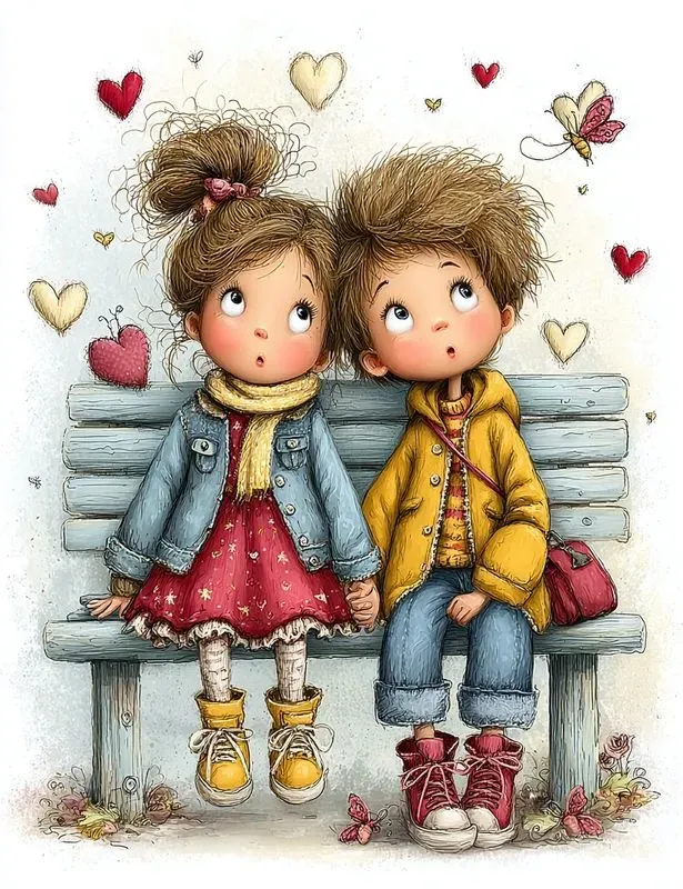 Whimsical Valentine Couple Clipart