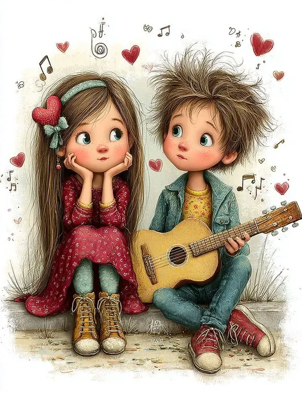 Whimsical Valentine Couple Clipart