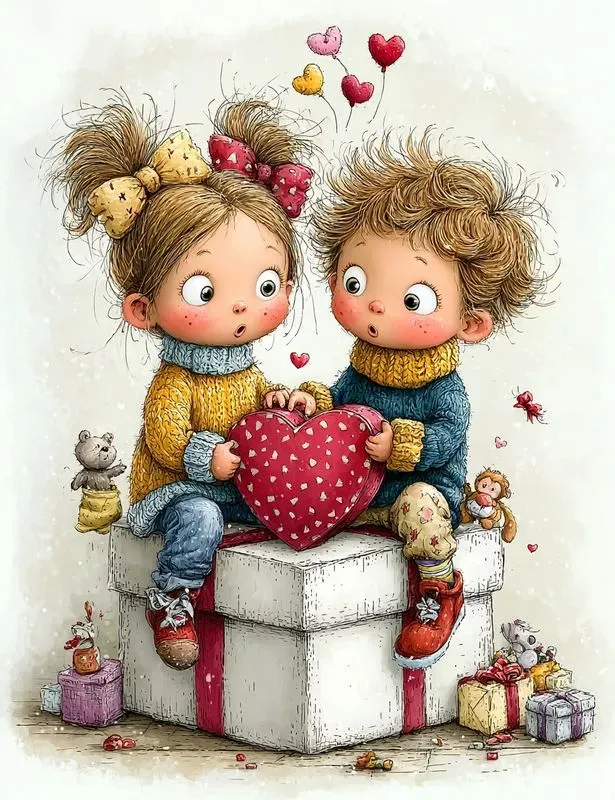Whimsical Valentine Couple Clipart