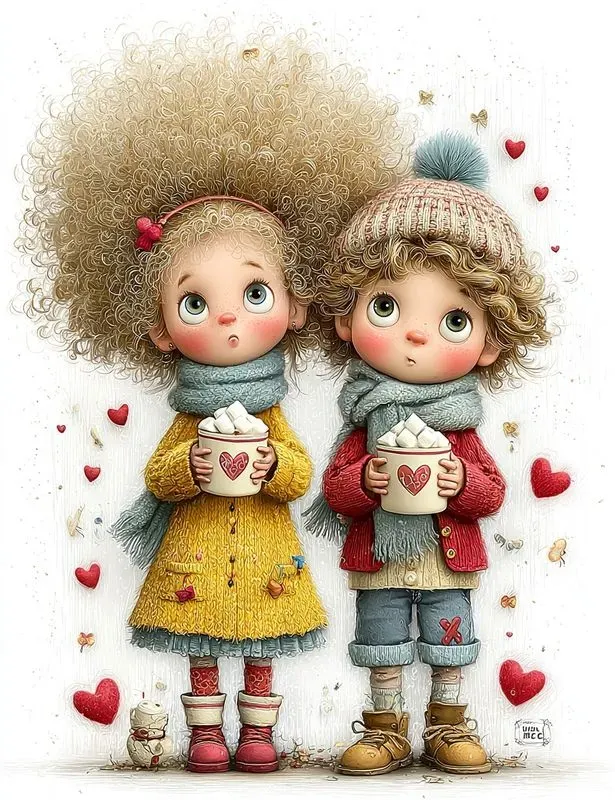 Whimsical Valentine Couple Clipart