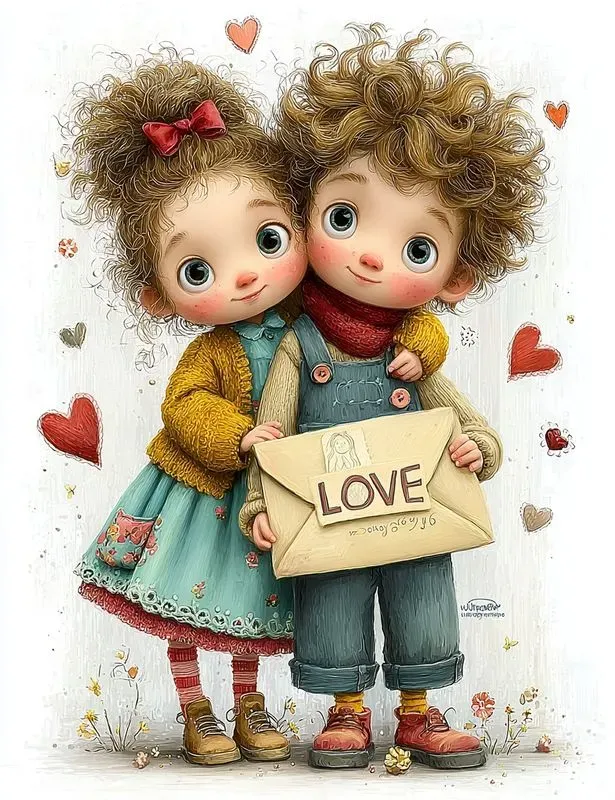 Whimsical Valentine Couple Clipart