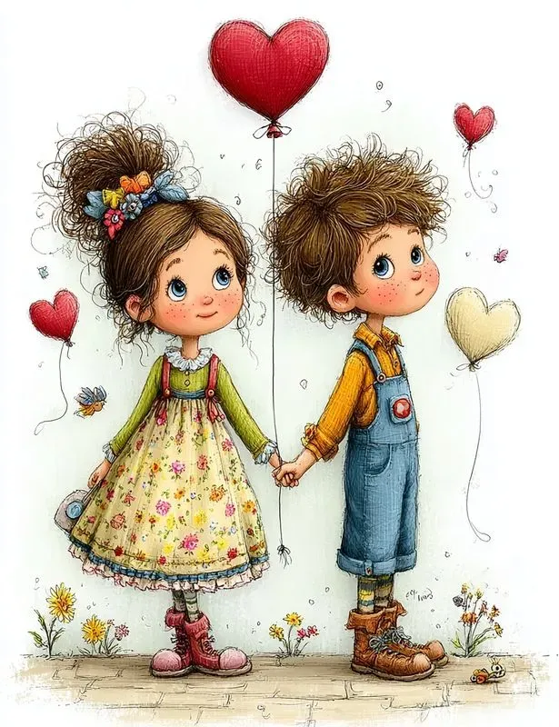 Whimsical Valentine Couple Clipart