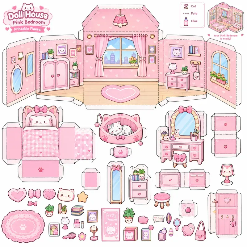 Cute Doll House Printable Playsets