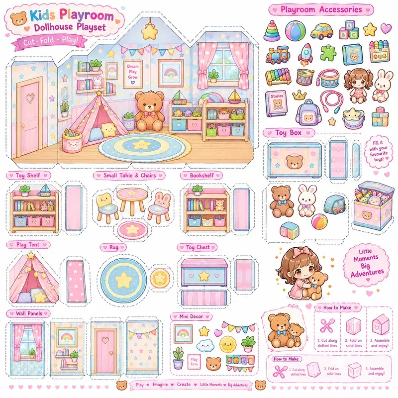 Cute Doll House Printable Playsets