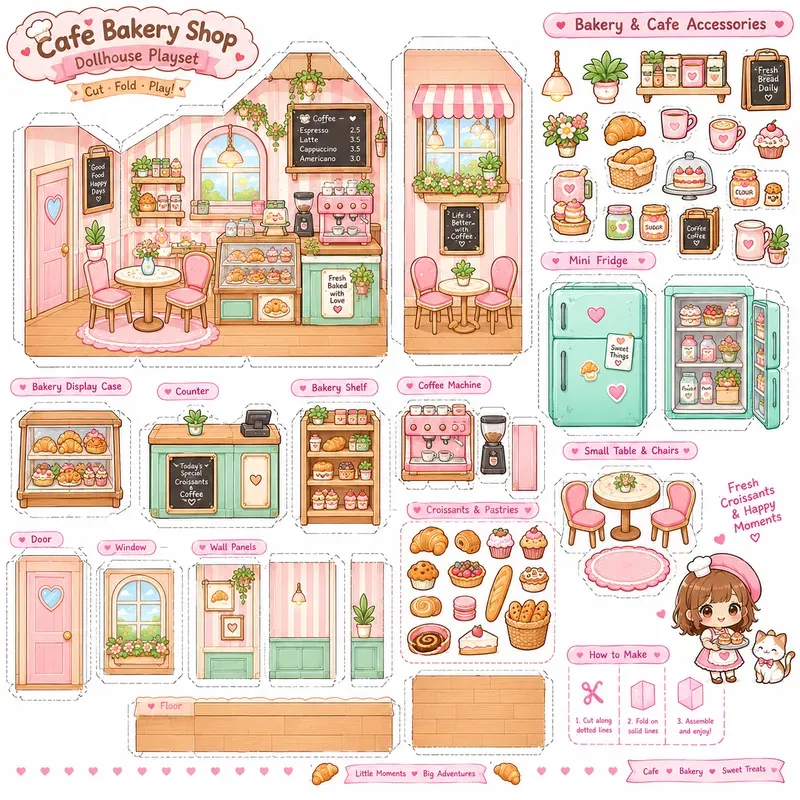 Cute Doll House Printable Playsets