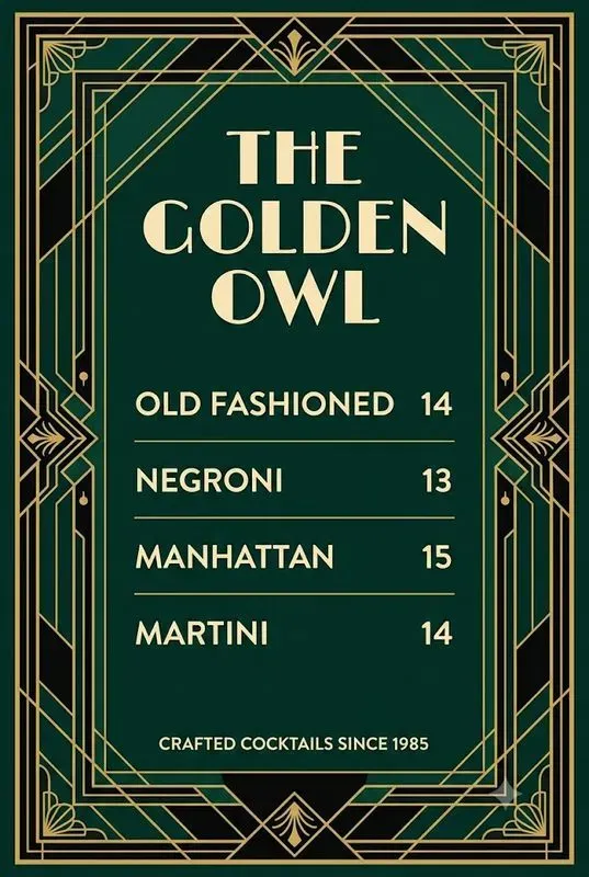 Cocktail Menu Card Studios