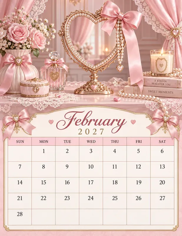 Pink Coquette 2027 Calendar Pages