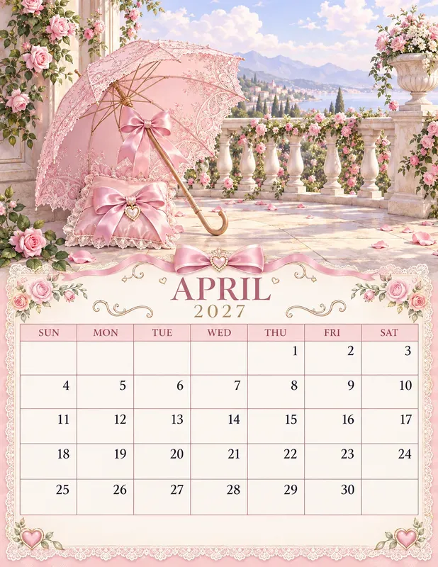 Pink Coquette 2027 Calendar Pages