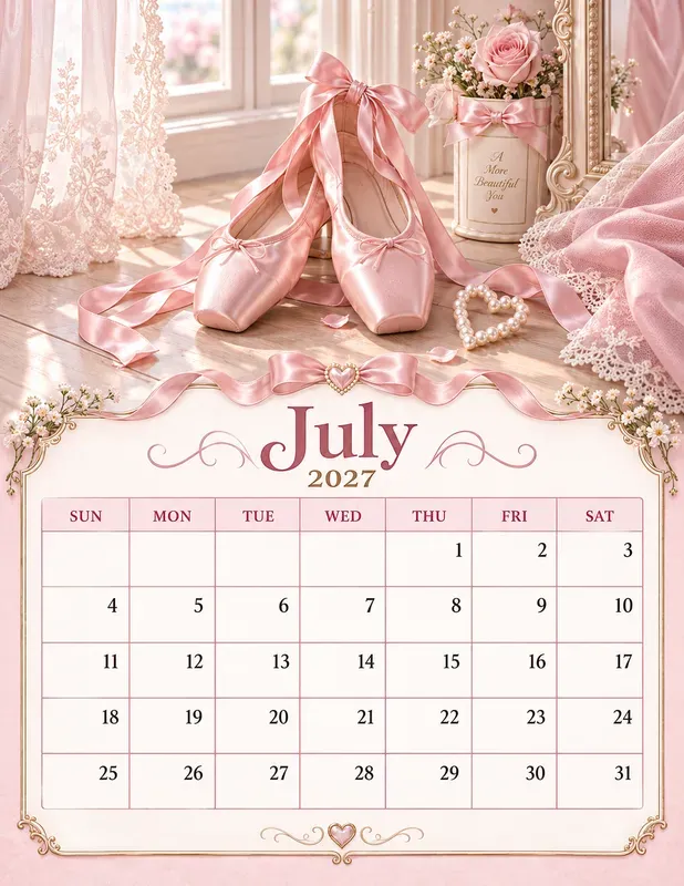 Pink Coquette 2027 Calendar Pages