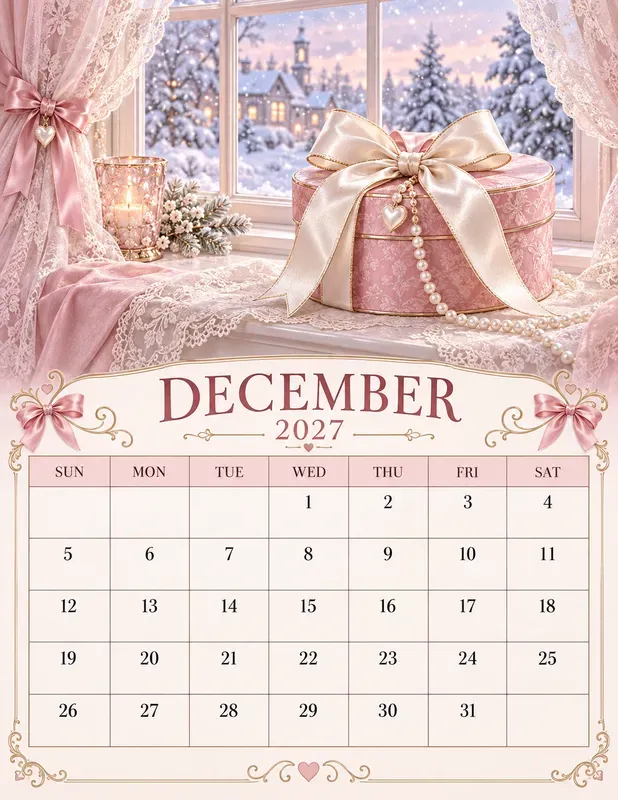 Pink Coquette 2027 Calendar Pages