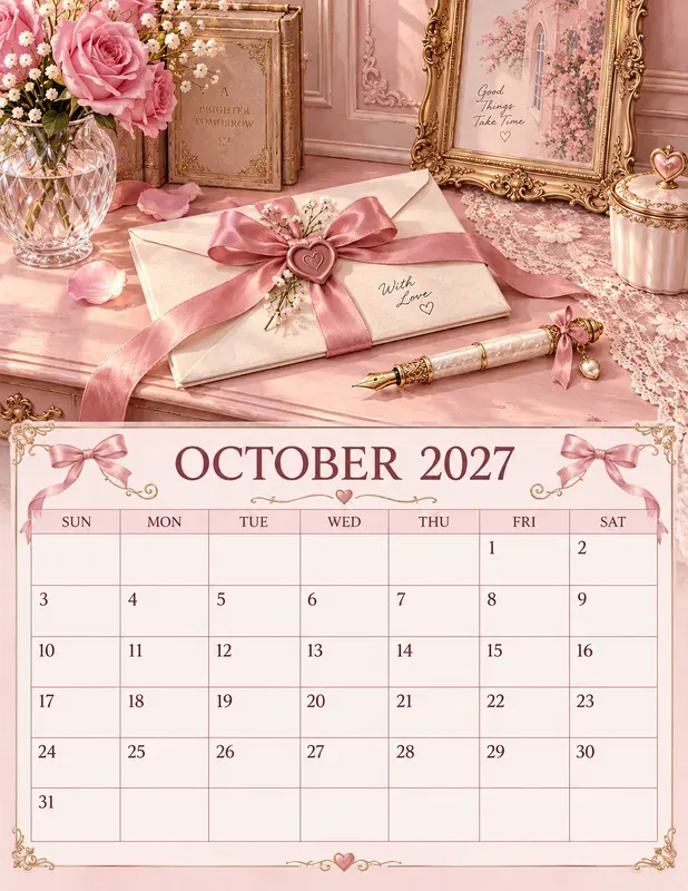 Pink Coquette 2027 Calendar Pages