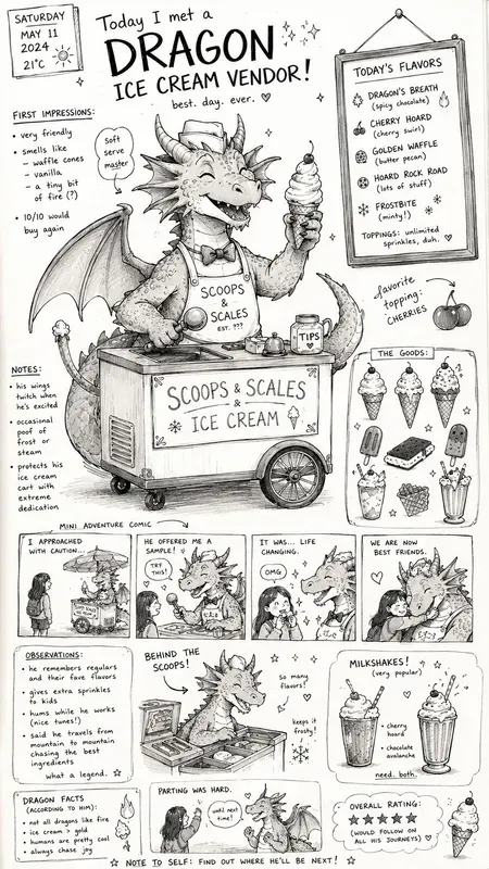 Whimsical Illustrated Diary Pages