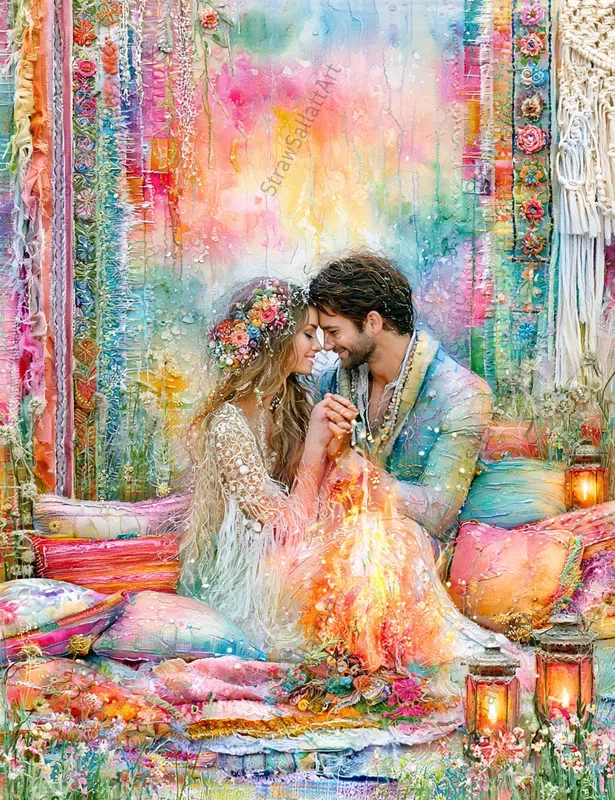 Boho Hippie Wedding Junk Journal Art