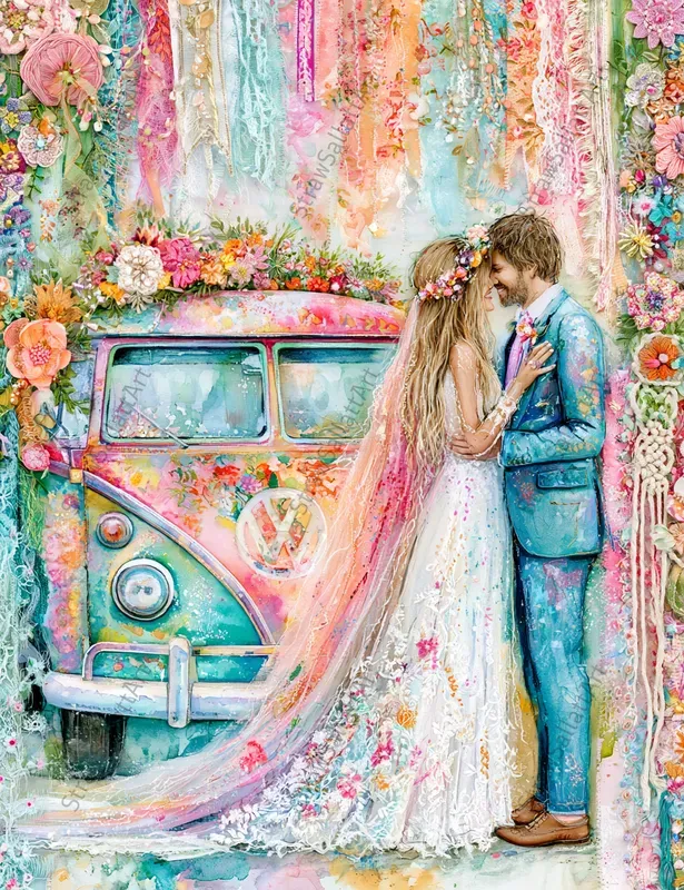 Boho Hippie Wedding Junk Journal Art