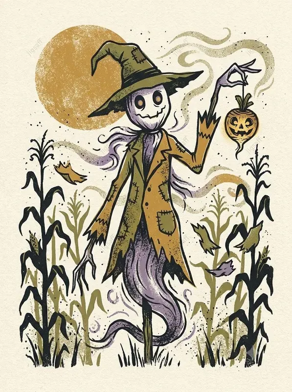 Vintage Halloween Printmaking Art