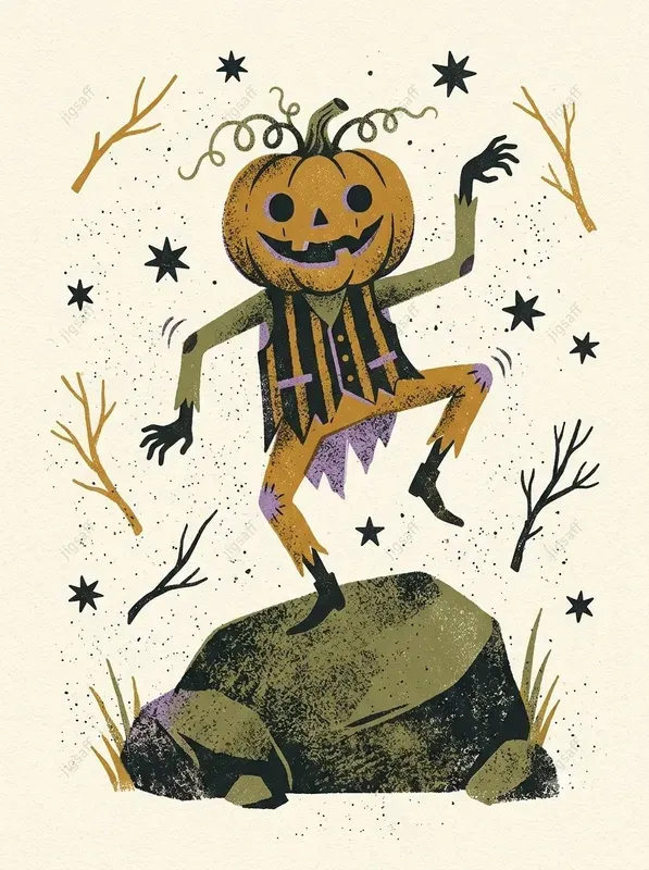 Vintage Halloween Printmaking Art