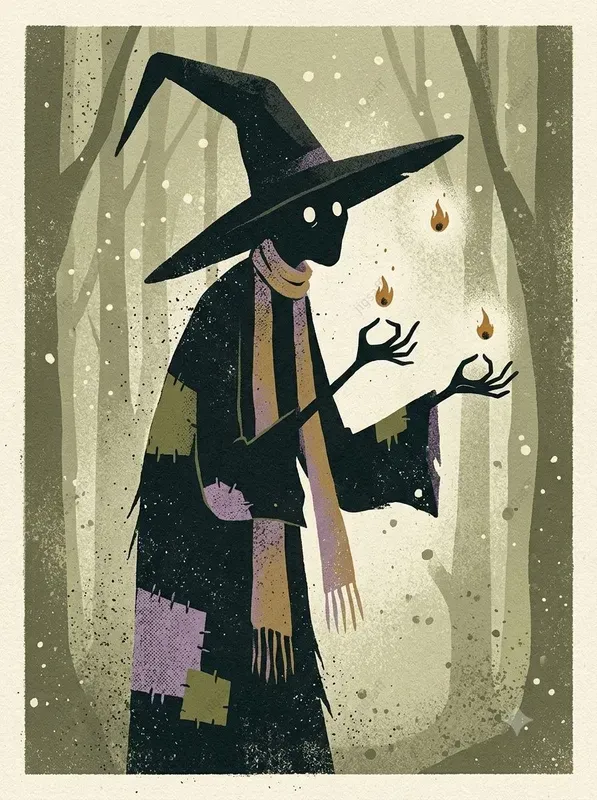 Vintage Halloween Printmaking Art