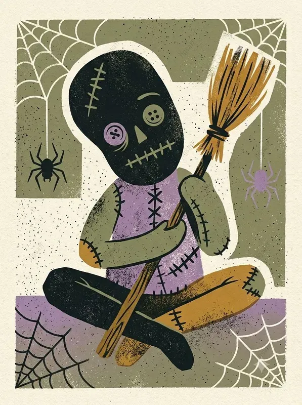 Vintage Halloween Printmaking Art