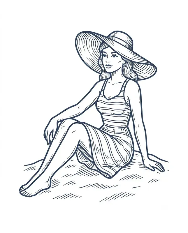 Vintage Beach Line Art Icons