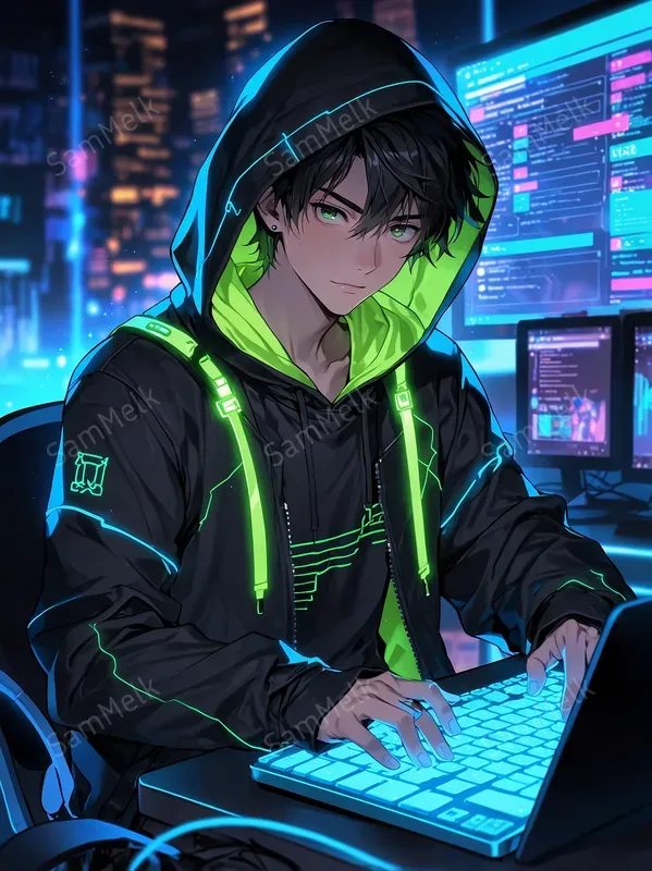 Stylish Neon Anime Portraits