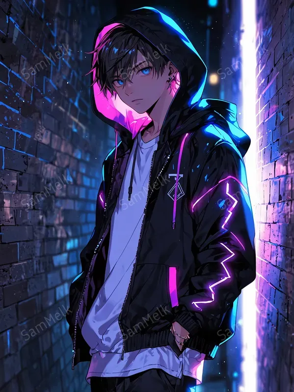 Stylish Neon Anime Portraits