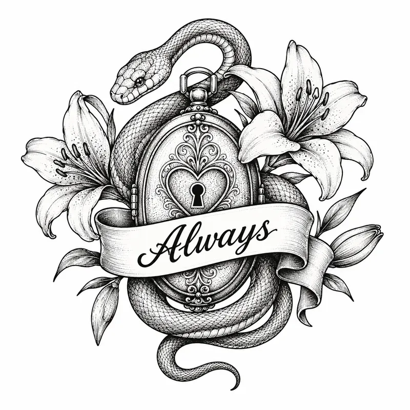 Minimalist Vintage Locket Tattoo Cliparts