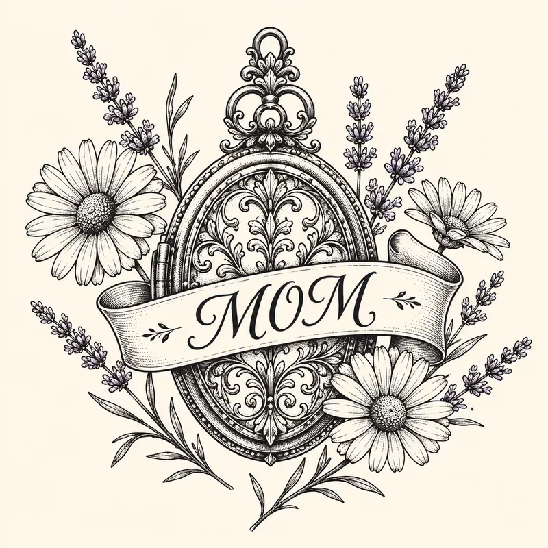 Minimalist Vintage Locket Tattoo Cliparts
