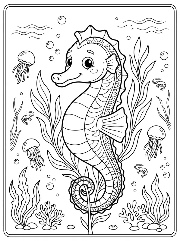 Line Art Sea Animals Coloring Pages
