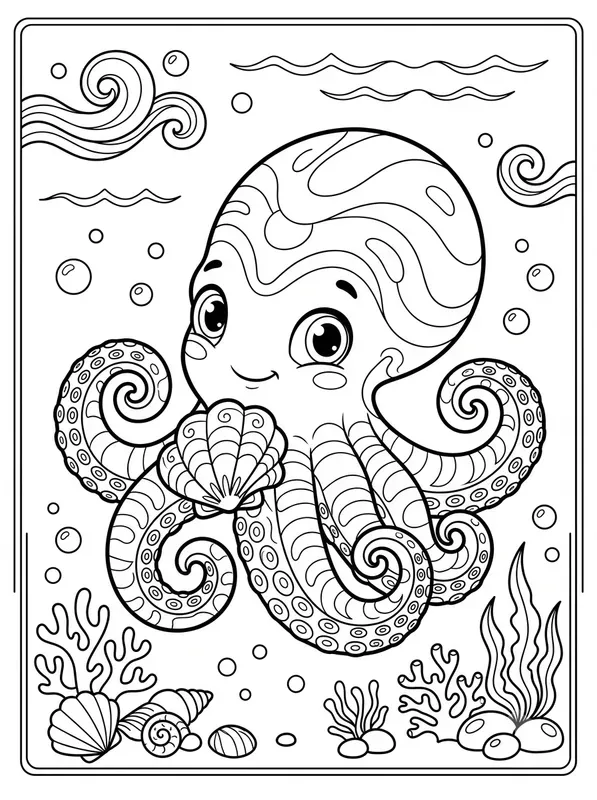 Line Art Sea Animals Coloring Pages