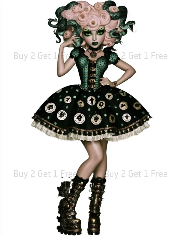 Flirty Gothic Tattoo Girl Clipart