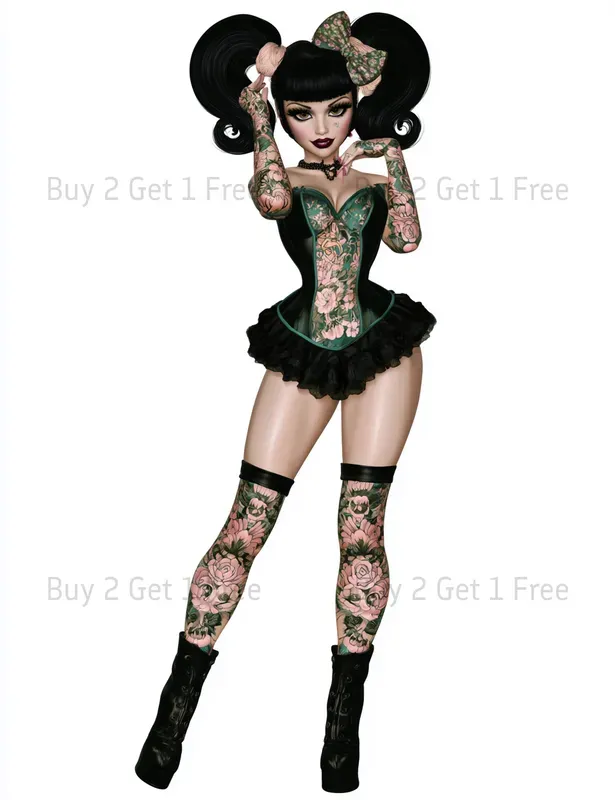 Flirty Gothic Tattoo Girl Clipart