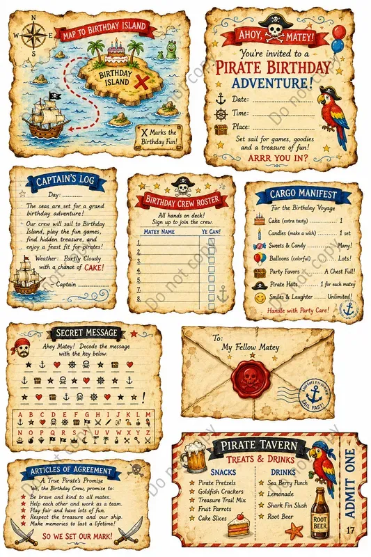 Pirate Treasure Ephemera Sheets