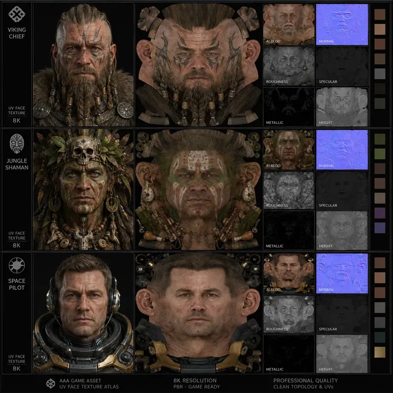 Game Face Uv Texture Atlas Packs