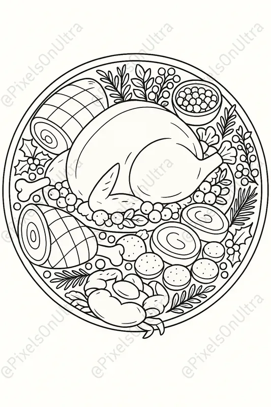 Feast Food Platter Coloring Book Pages