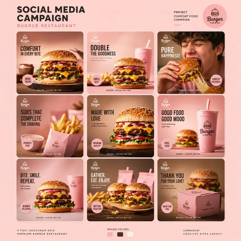 Burger Social Media Grid Campaigns